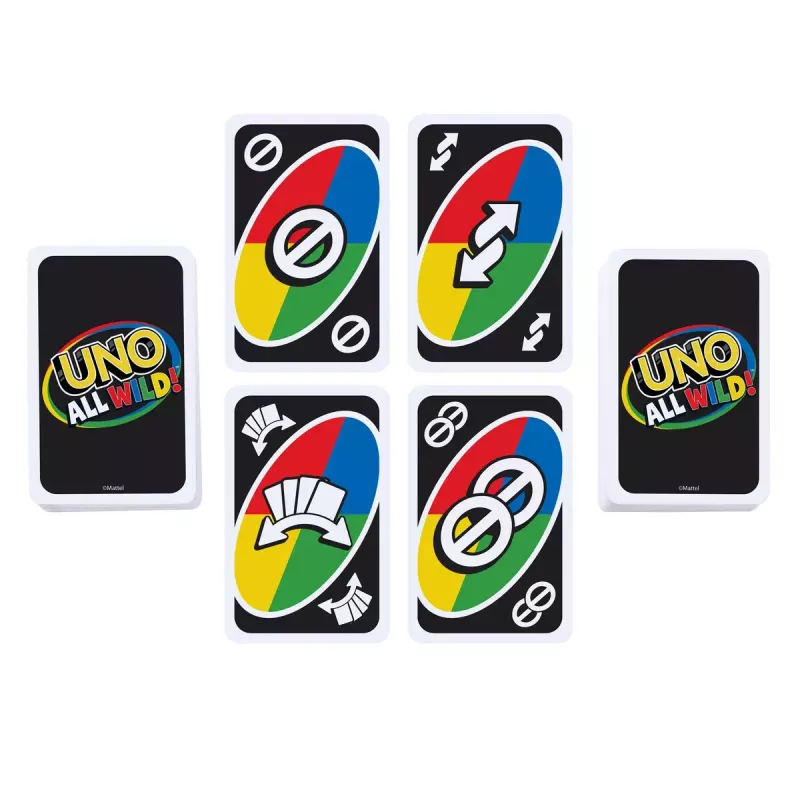 Kortų žaidimas MATTEL Games UNO All Wild — šeimos kortų žaidimas, rekomenduojamas amžius 7+