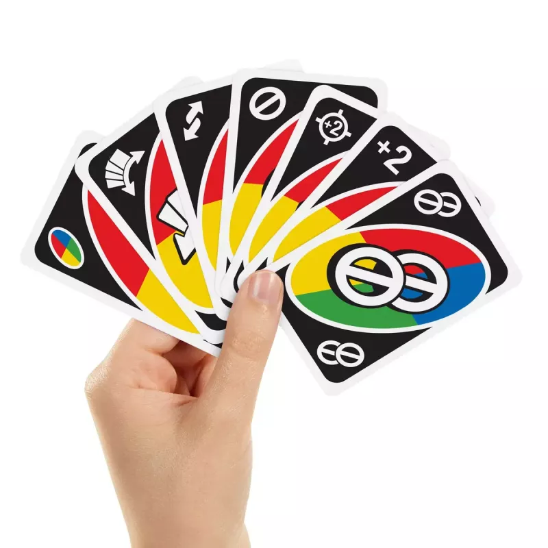 Kortų žaidimas MATTEL Games UNO All Wild — šeimos kortų žaidimas, rekomenduojamas amžius 7+