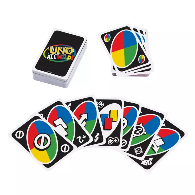 Kortų žaidimas MATTEL Games UNO All Wild — šeimos kortų žaidimas, rekomenduojamas amžius 7+