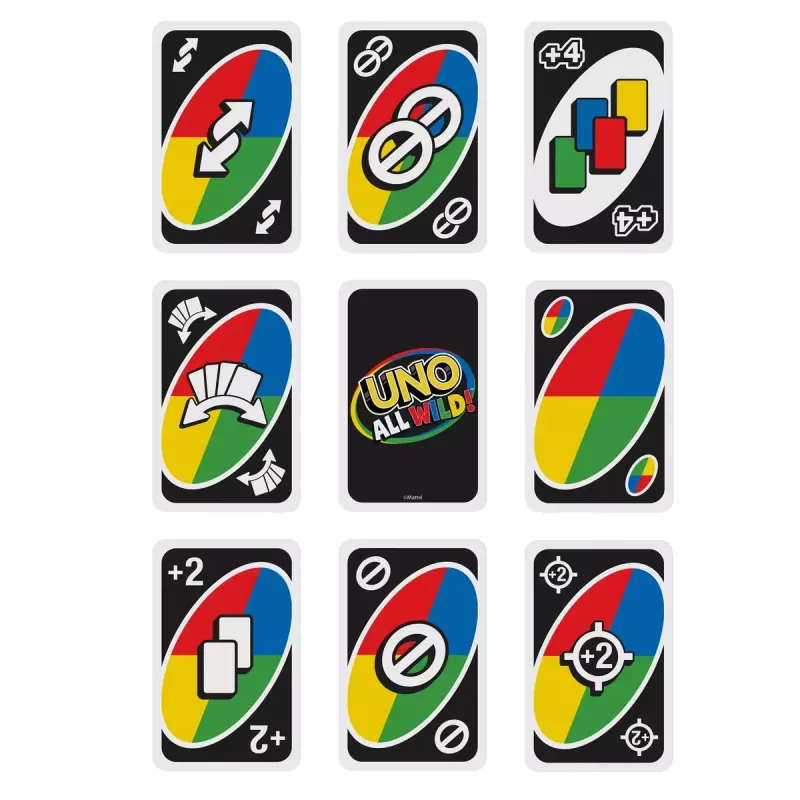 Kortų žaidimas MATTEL Games UNO All Wild — šeimos kortų žaidimas, rekomenduojamas amžius 7+