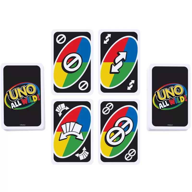 Kortų žaidimas MATTEL Games UNO All Wild — šeimos kortų žaidimas, rekomenduojamas amžius 7+