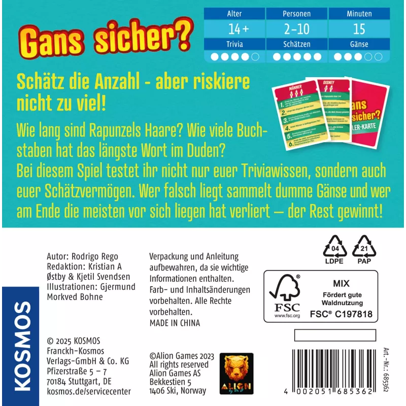 Kosmos 47856223 stalo / kortų žaidimas 15 min. spėjimo