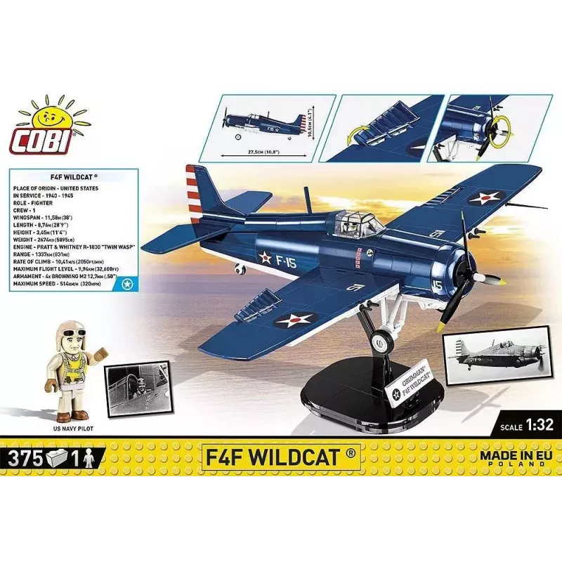Statybiniai blokeliai COBI F4F Wildcat Northrop Grumman 375 vnt.