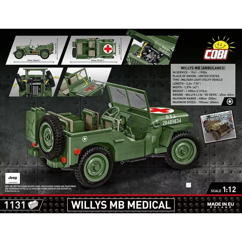 Konstruktorius COBI Willys MB Medical 1131 dalių amžius 10+