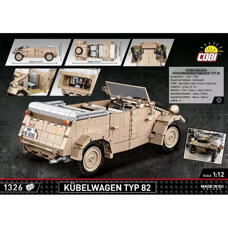 Konstruktorius COBI Kübelwagen Typ 82 1326 detalės Antrasis pasaulinis karas