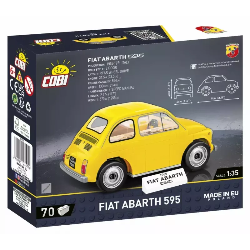 Konstrukcinis žaislas Cobi Fiat Abarth 595 modelis 24514 — mastelis 1:35, kolekcionuojama surenkama transporto priemonė