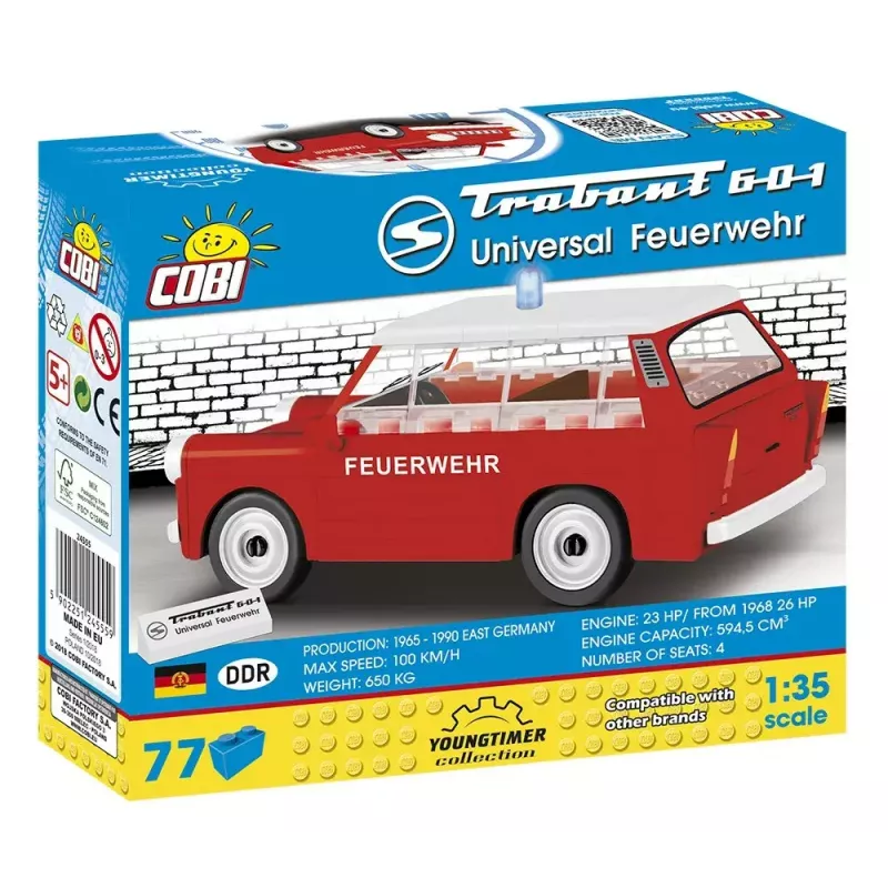 Konstruktorius Cobi Trabant 601 Universal Fire Brigade rinkinio modelis 24555, kaladėlių konstravimo rinkinys