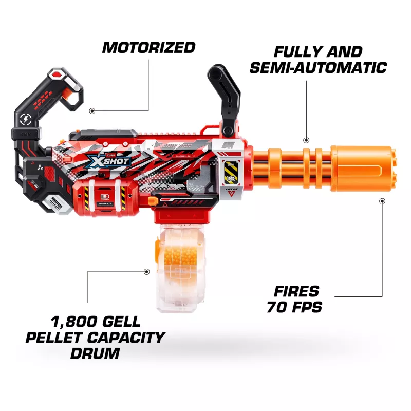 Gel blaster Zuru XSHOT Hyper Gel Gattlin Blaster — greito šaudymo žaislinis blasteris su besisukančia vamzdžiu
