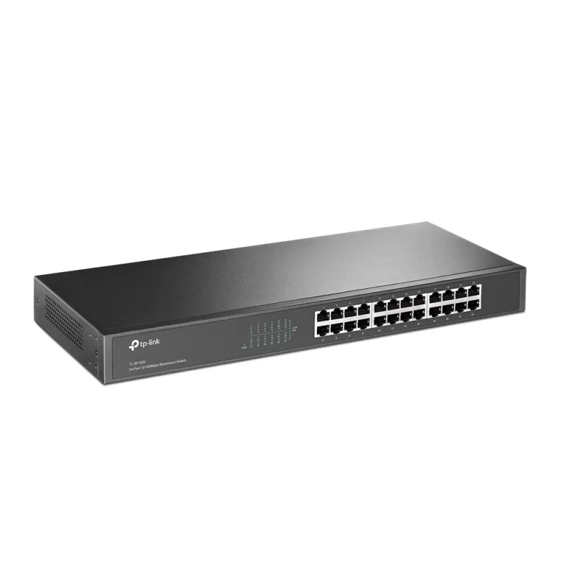 TP-Link 24 prievadų 10/100 Mbps ant stovo montuojamas tinklo komutatorius, nevaldomas, Fast Ethernet (10/100), pilnas dvipusis ryšys, montavimas ant stovo, 1U