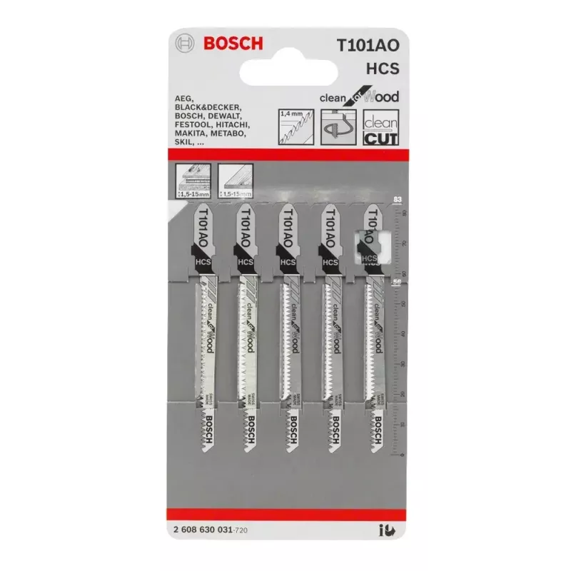 Bosch 2 608 630 031 siaurapjūklio / dekoratyvinio pjūklo / atbulinio pjūklo peiliukas Siaurapjūklio peiliukas Didelio anglies plieno (HCS) 5 vnt.