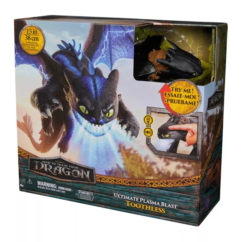 Veiksmo figūrėlė Spinmaster Ultimate Plasma Blast Toothless 25 colių sparnai, šviesos ir garsai, nuo 4 metų
