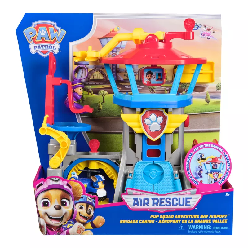 PAW Patrol : Air Rescue, Pup Squad Adventure Bay Airport Playset, su Chase žaisliniu automobiliu ir transporto priemonių paleidikliu, žaislai berniukams ir mergaitėms nuo 3 metų