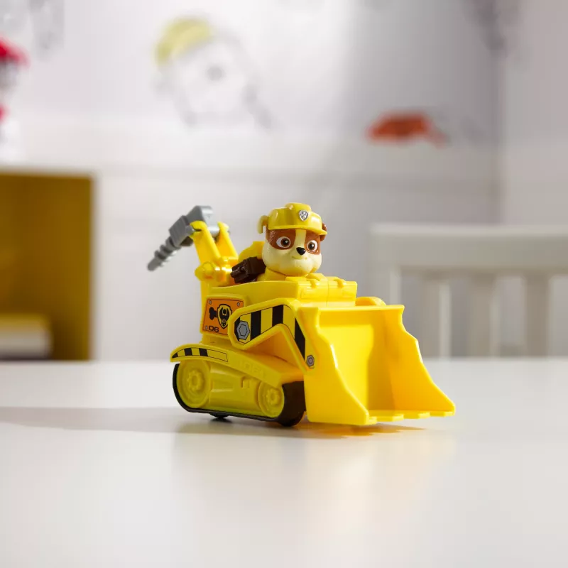 PAW Patrol , Rubble’s buldozerio žaislinis sunkvežimis su kolekcionuojama veiksmo figūrėle, tvariai mąstantys žaislai berniukams ir mergaitėms nuo 3 metų