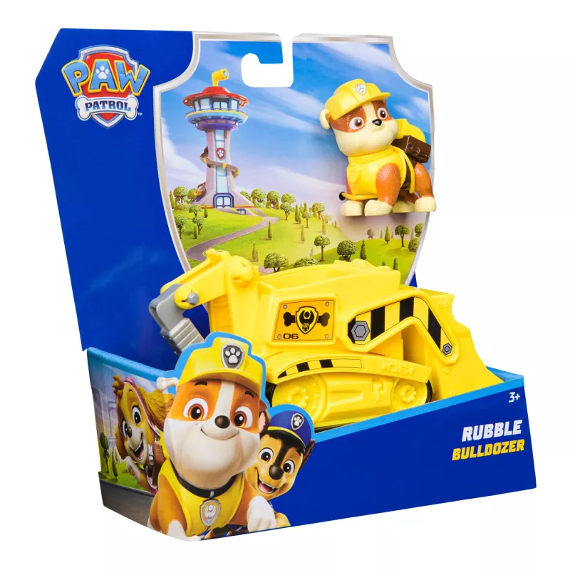 PAW Patrol , Rubble’s buldozerio žaislinis sunkvežimis su kolekcionuojama veiksmo figūrėle, tvariai mąstantys žaislai berniukams ir mergaitėms nuo 3 metų