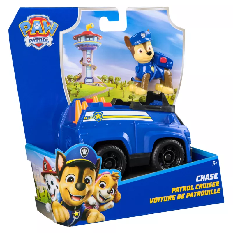PAW Patrol , Chase’o patrulinis kreiseris, žaislinis automobilis su kolekcionuojama figūrėle, tvariai sukurtas vaikų žaislas berniukams ir mergaitėms nuo 3 metų