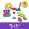 Vaikiškas kinetinio smėlio rinkinys Spinmaster Mold n' Flow 1,5 lb raudonos ir žalsvai mėlynos spalvų su 3 įrankiais (nuo 3 metų)