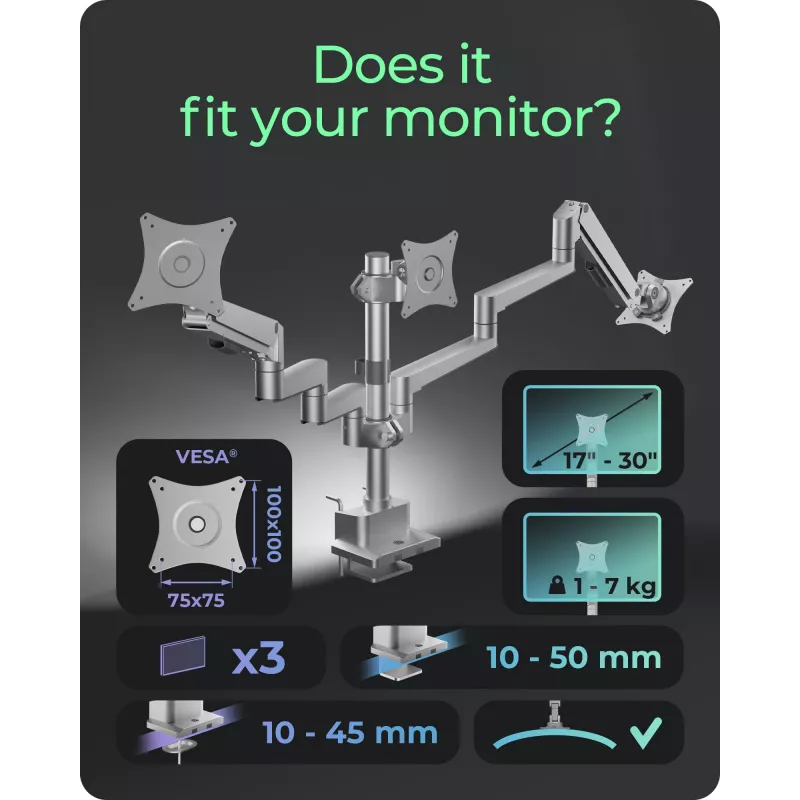 Monitoriaus laikiklis ICY BOX IB-MS525-T 30 colių pilkas sidabrinis spaustukas/grometas
