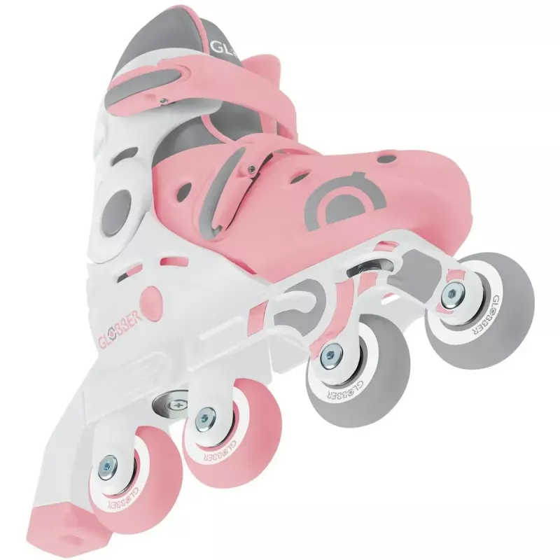 Vaikiškos mokymosi pačiūžos GLOBBER 2 in 1 dydis 30–33 rožinės – reguliuojamos pradedančiųjų inline/quad komplektas