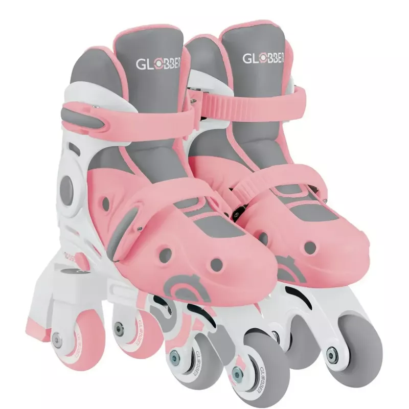 Vaikiškos mokymosi pačiūžos GLOBBER 2 in 1 dydis 30–33 rožinės – reguliuojamos pradedančiųjų inline/quad komplektas