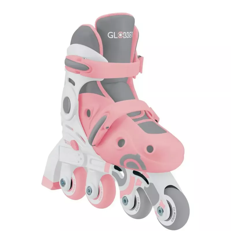 Vaikiškos mokymosi pačiūžos GLOBBER 2 in 1 dydis 30–33 rožinės – reguliuojamos pradedančiųjų inline/quad komplektas
