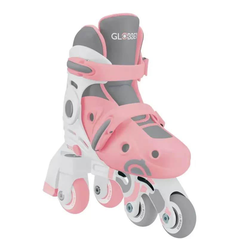 Vaikiškos mokymosi pačiūžos GLOBBER 2 in 1 dydis 30–33 rožinės – reguliuojamos pradedančiųjų inline/quad komplektas