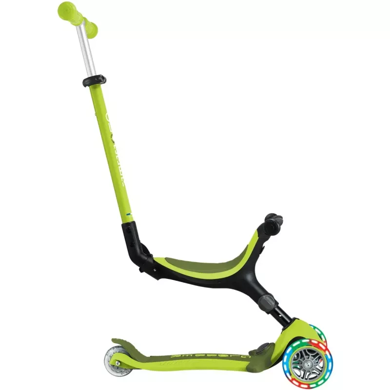 Paspirtukas GLOBBER Go-Up Active Lights — reguliuojamas aukštis, LED lemputės, laimo spalva