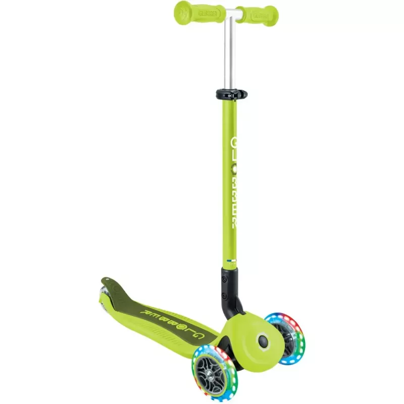 Paspirtukas GLOBBER Go-Up Active Lights — reguliuojamas aukštis, LED lemputės, laimo spalva