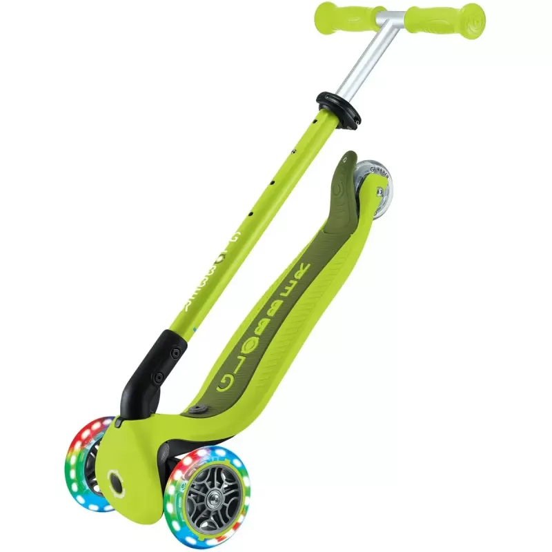 Paspirtukas GLOBBER Go-Up Active Lights — reguliuojamas aukštis, LED lemputės, laimo spalva