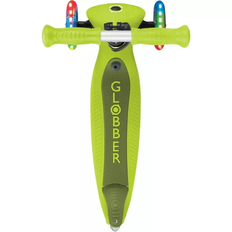 Paspirtukas GLOBBER Go-Up Active Lights — reguliuojamas aukštis, LED lemputės, laimo spalva