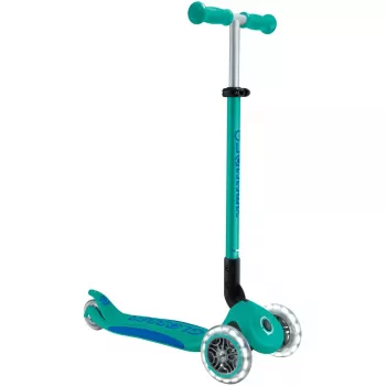 Paspirtukas GLOBBER Primo Foldable Plus Lights – sulankstomas vaikiškas paspirtukas, turkio/tamsiai mėlynos spalvos
