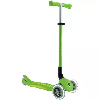 Spyris paspirtukas GLOBBER Primo Foldable Plus Lights — sulankstomas vaikiškas paspirtukas su integruotais žibintais, žalia kalkinė