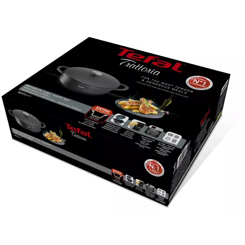 Keptuvė Tefal Trattoria E2187274 apvali juoda aliuminio 28 cm