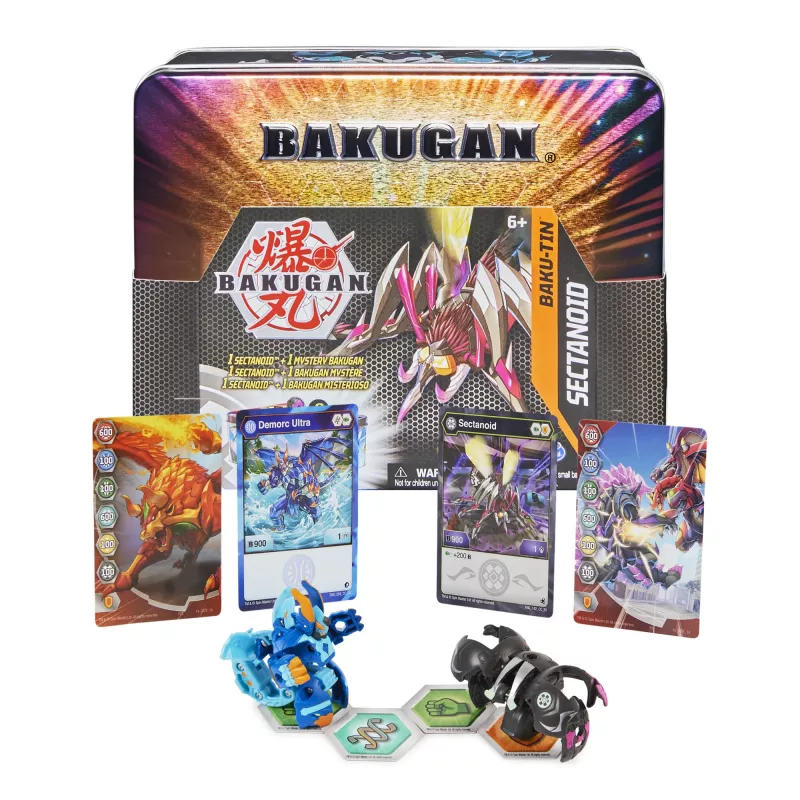 Bakugan Baku-Tin, Sectanoid, aukščiausios kokybės kolekcinė laikymo dėžutė su paslaptingu žaislu, mainų kortelėmis, žaislai berniukams nuo 6 metų