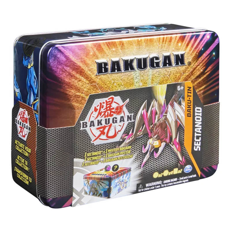 Bakugan Baku-Tin, Sectanoid, aukščiausios kokybės kolekcinė laikymo dėžutė su paslaptingu žaislu, mainų kortelėmis, žaislai berniukams nuo 6 metų