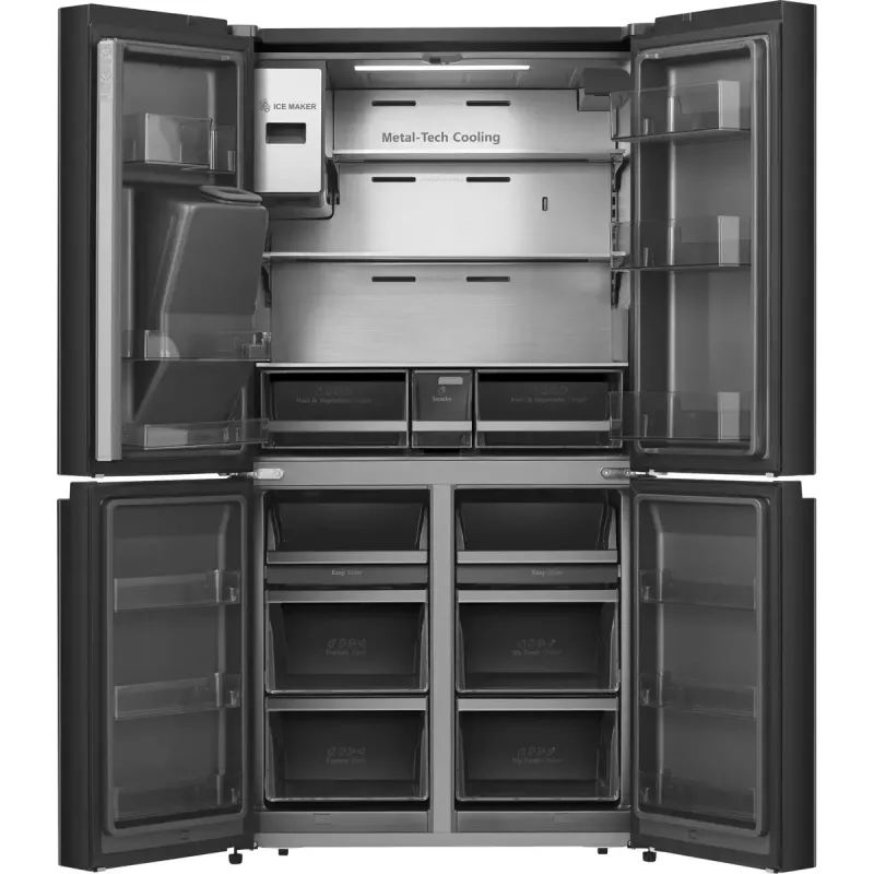 Šaldytuvas Hisense Cross door RQ760N4IFE – laisvai pastatomas, daugiaduris, 577 L bendras tūris, juodos spalvos
