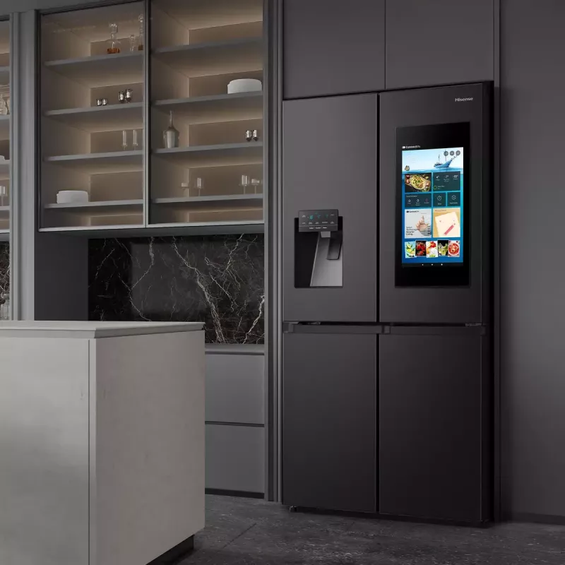 Šaldytuvas Hisense Cross door RQ760N4IFE – laisvai pastatomas, daugiaduris, 577 L bendras tūris, juodos spalvos