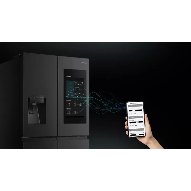 Šaldytuvas Hisense Cross door RQ760N4IFE – laisvai pastatomas, daugiaduris, 577 L bendras tūris, juodos spalvos