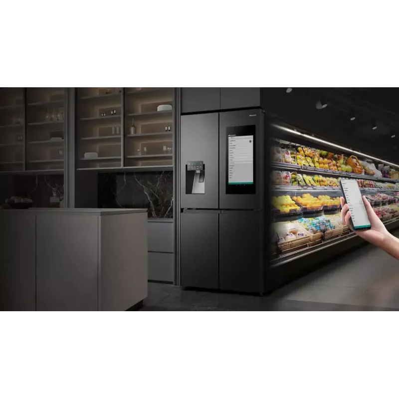 Šaldytuvas Hisense Cross door RQ760N4IFE – laisvai pastatomas, daugiaduris, 577 L bendras tūris, juodos spalvos