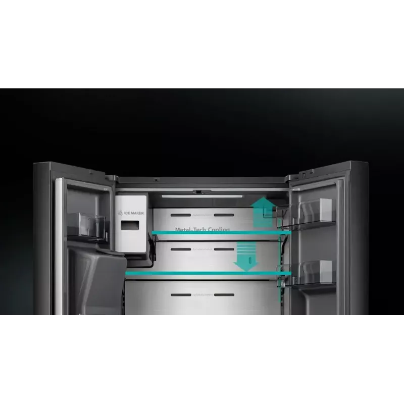 Šaldytuvas Hisense Cross door RQ760N4IFE – laisvai pastatomas, daugiaduris, 577 L bendras tūris, juodos spalvos