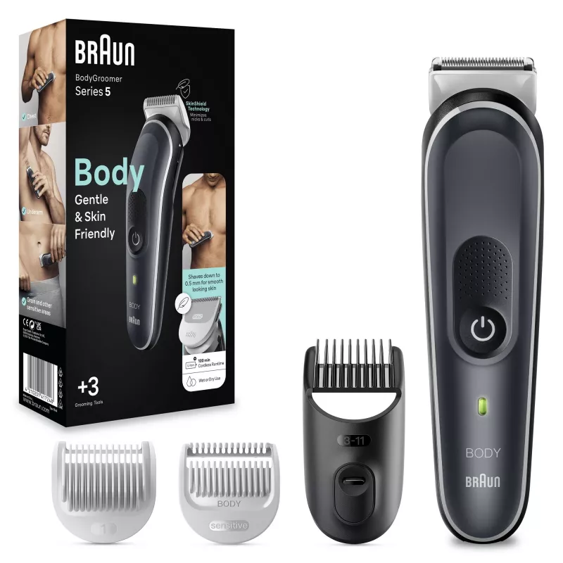Braun BodyGroomer kūno kirpimo mašinėlė 5 BG5340 su SkinShield technologija ir 2 priedais