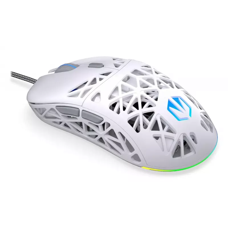 Laidinė žaidimų pelė ENDORFY LIV Onyx White — abiem rankoms tinkama, optinė 12000 DPI, 6 mygtukai, 1,8 m kabelis