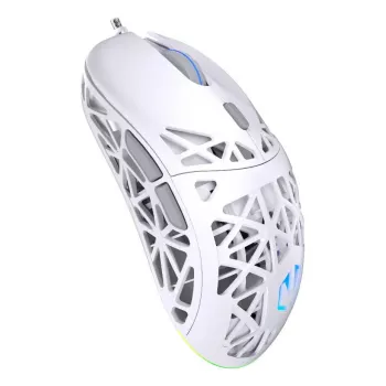 Laidinė žaidimų pelė ENDORFY LIV Onyx White — abiem rankoms tinkama, optinė 12000 DPI, 6 mygtukai, 1,8 m kabelis