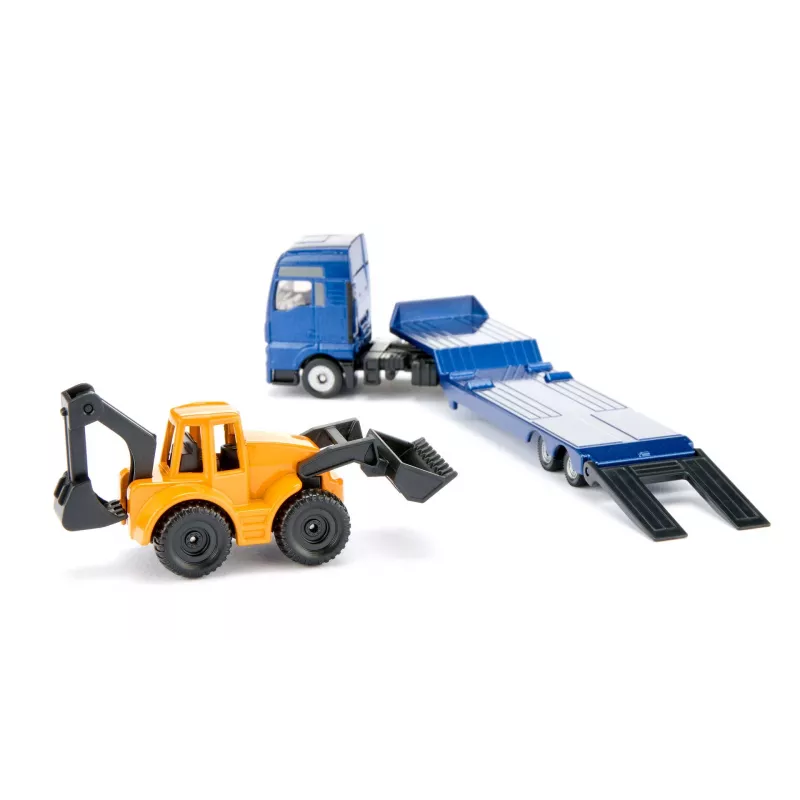 Siku MAN sunkvežimis su ekskavatoriumi-krautuvu, sunkvežimio / priekabos modelis, 1:87, MAN, berniukams / mergaitėms, metalas, plastikas, mėlyna, geltona