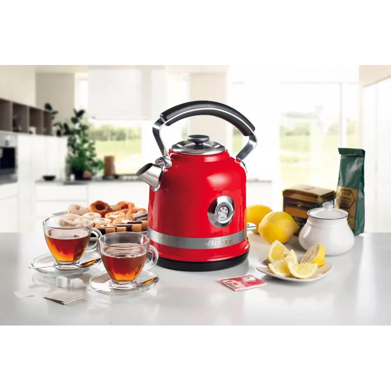 Ariete 2854 Moderna elektrinis virdulys, 2000 W, 1,7 l talpa, 360° belaidis, automatinio išjungimo sistema, nuimamas filtras, matomas vandens lygis, termometras, raudonas