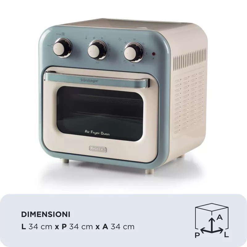 Arietė 4632 Oro gruzdintuvė ir orkaitė Vintage, 1400W, 2v1, Talpa 16L, Priedai, Laikmatis 60 min., Dvigubas stiklas, mėlyna