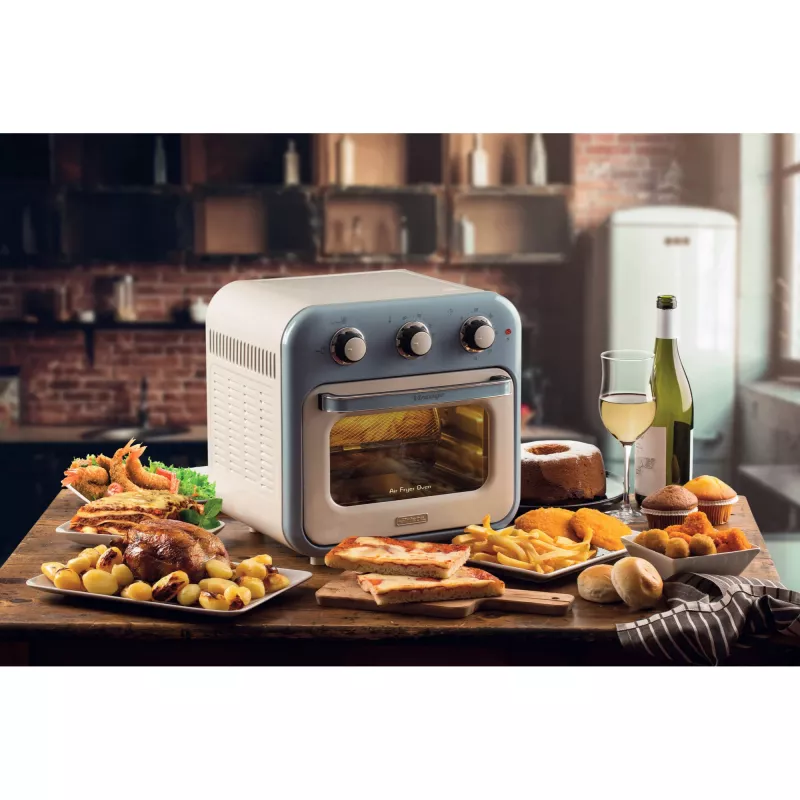 Arietė 4632 Oro gruzdintuvė ir orkaitė Vintage, 1400W, 2v1, Talpa 16L, Priedai, Laikmatis 60 min., Dvigubas stiklas, mėlyna