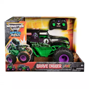 Monster Jam, oficialus Smash & Bash Grave Digger nuotolinio valdymo automobilis, skirtas vidaus ir lauko naudojimui, 1:15 mastelio taisomas monstrų sunkvežimis, žaislai berniukams ir mergaitėms nuo 4 metų