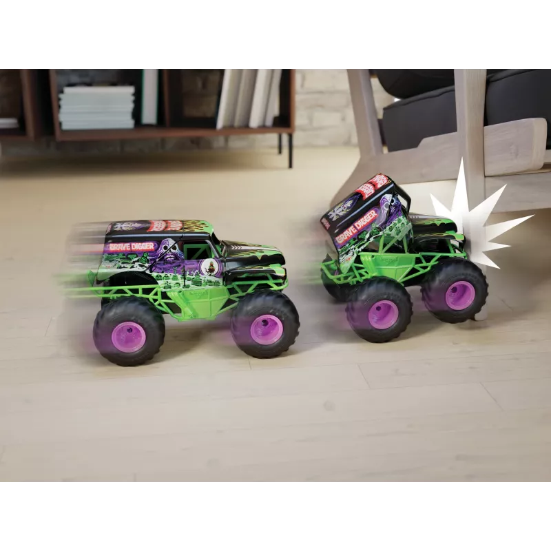Monster Jam, oficialus Smash & Bash Grave Digger nuotolinio valdymo automobilis, skirtas vidaus ir lauko naudojimui, 1:15 mastelio taisomas monstrų sunkvežimis, žaislai berniukams ir mergaitėms nuo 4 metų