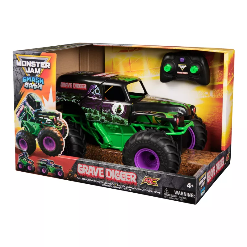 Monster Jam, oficialus Smash & Bash Grave Digger nuotolinio valdymo automobilis, skirtas vidaus ir lauko naudojimui, 1:15 mastelio taisomas monstrų sunkvežimis, žaislai berniukams ir mergaitėms nuo 4 metų