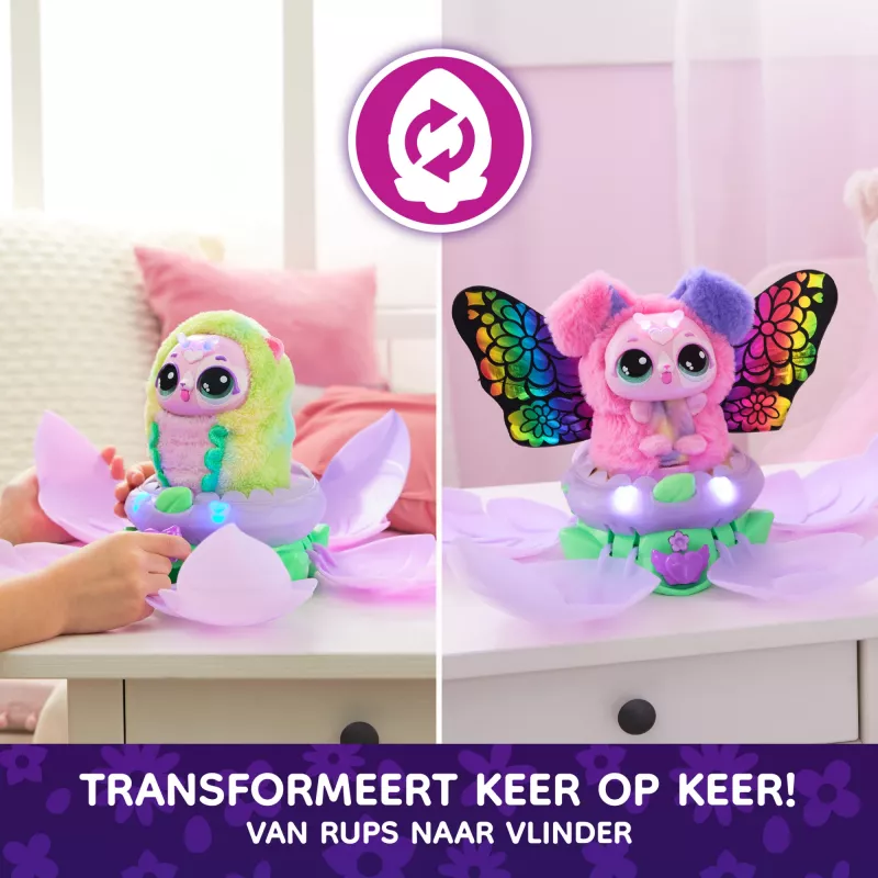 Hatchimals Bloomables – „Kittyfly“ staigmenos žaislas, interaktyvus pliušinis su pakartotiniu dvigubu atskleidimu, daugiau nei 100 garsų ir reakcijų vaidmenų žaidimams (stiliai skiriasi), elektroninis gyvūnėlis vaikams nuo 5 metų